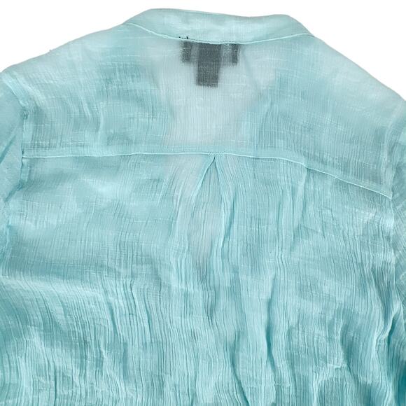 Iz Byer Henley Gauzy Crepe Tunic Top Blouse 3/4 Roll Tab Sleeve Light Blue XL - Picture 7 of 15